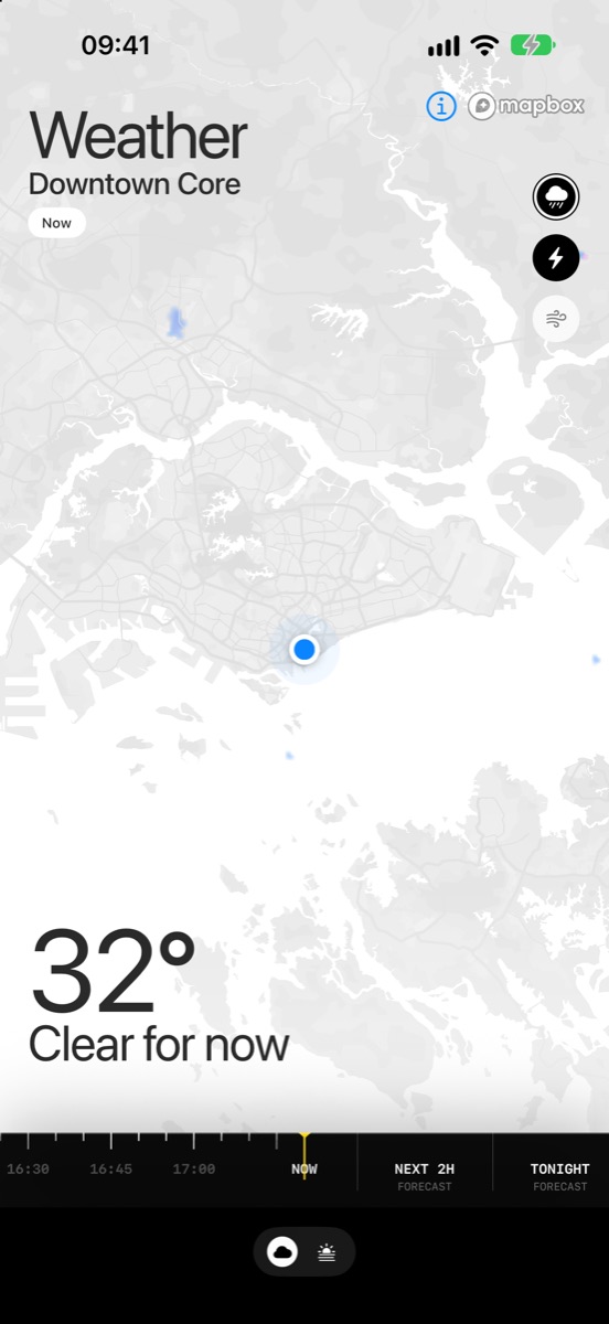 Weather lens: the map of Singapore with the temperature and current conditions