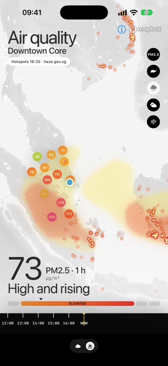 Wind shown as moving particles across the region